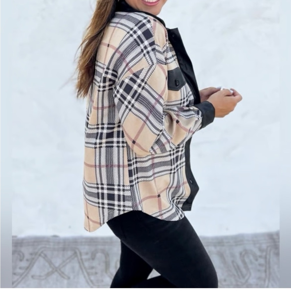 Ladies Mazik Brand Plaid Shacket‎ With Faux Leather Trim Size Small